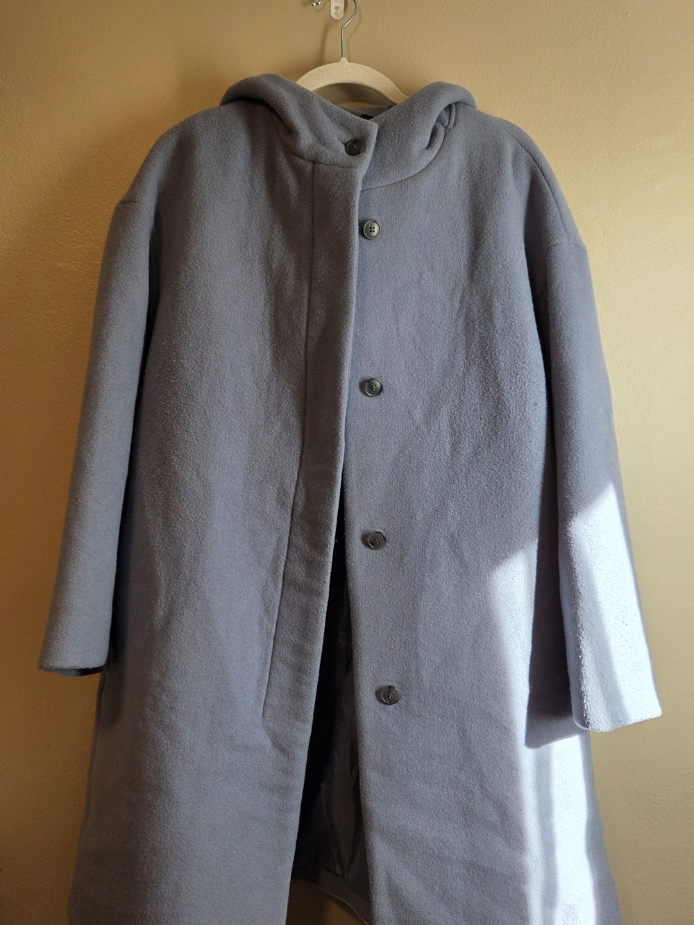 Uniqlo Wool-Blend Hooded Pea Coat in Light Blue-Gray